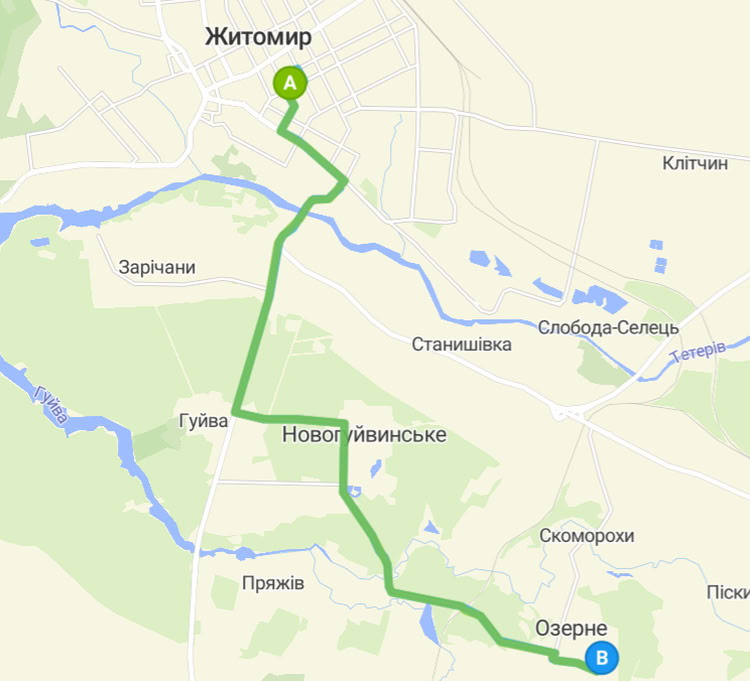 Розклад автобуса 115 в Житомирі